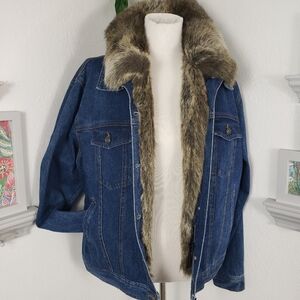 Carte Denim Bomber Removable Faux Fur Lining Collar NWOT sz XL